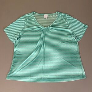 Jaclyn‎ Smith T Shirt Top Women's Plus 2X Turquoise White Striped Short Sleeve
